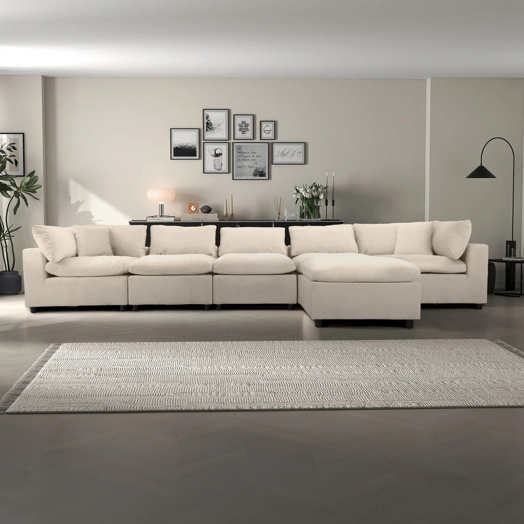 Hayward Ivory Velvet Modular Sectional Sofa Front View.