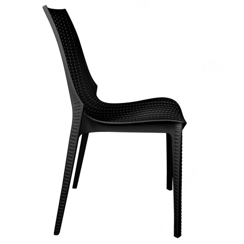 LeisureMod Kent Outdoor Patio Plastic Dining Chair, Set of 2 Black Side View.