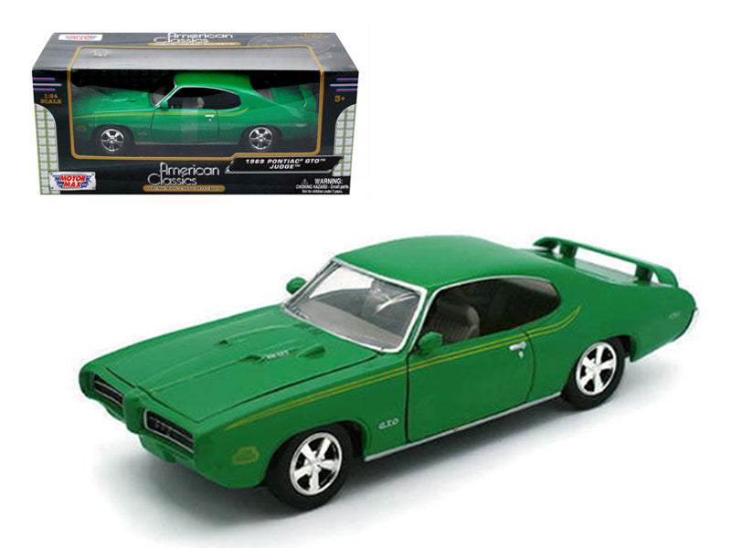 1969 Pontiac GTO Judge Green with Stripes 1/24 Diecast Model Car by Motormax