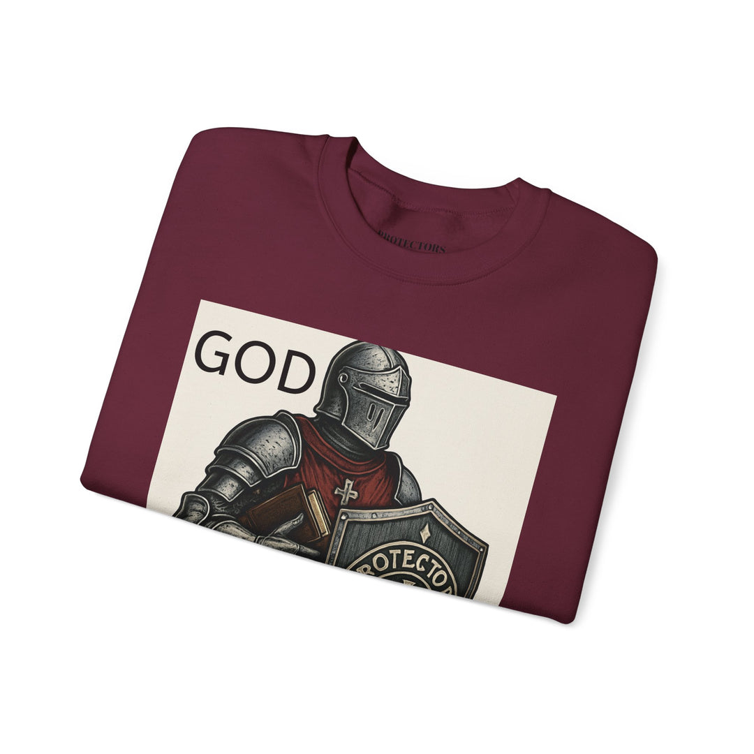 Knight Shield Crewneck Sweatshirt — "Protectors of the Word" Christian Armor Design