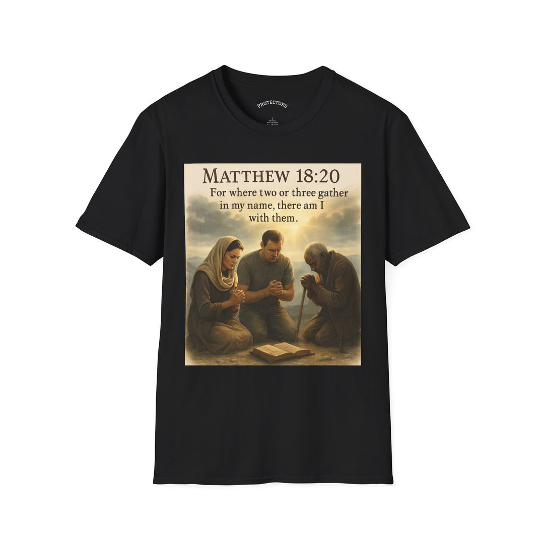 Christian Scripture T-Shirt — Matthew 18:20 and Isaiah 41:10 Faith Tee