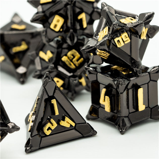 Black w/Gold Pinwheel Strengthened Metal 7-Dice Set | Metal DND Dice