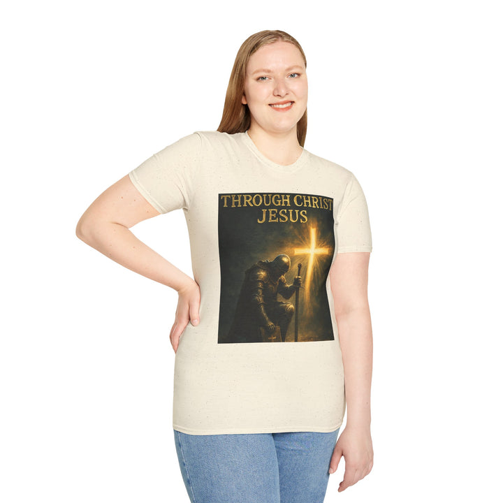 Christian Knight T-Shirt — "Through Christ Jesus" Front and "I Am Saved" Back