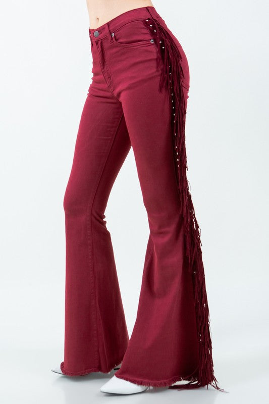 Texas Sun Fringe Bell Bottom Wine Inseam 30