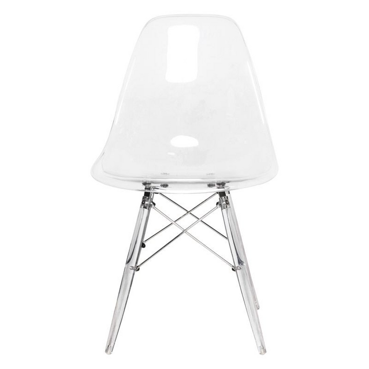 LeisureMod Dover Molded Side Chair with Acrylic Base Clear Front View.