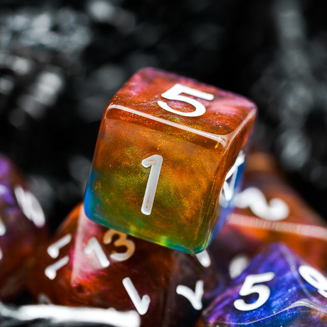 Brown & Blue w/white Galaxy Glitter 7-Dice Set RPG