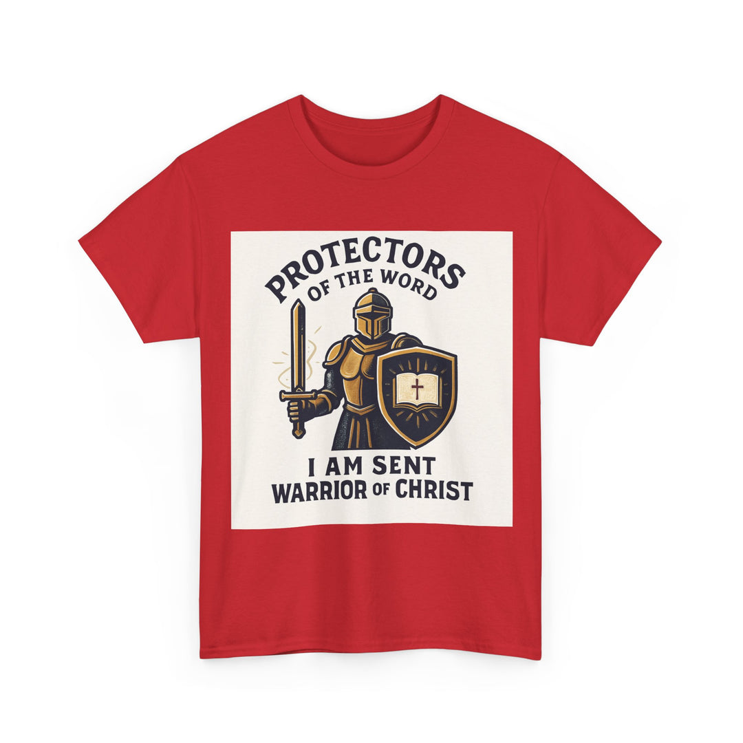Protectors of the Word T-Shirt — Knight with Sword and Shield Literary Tee