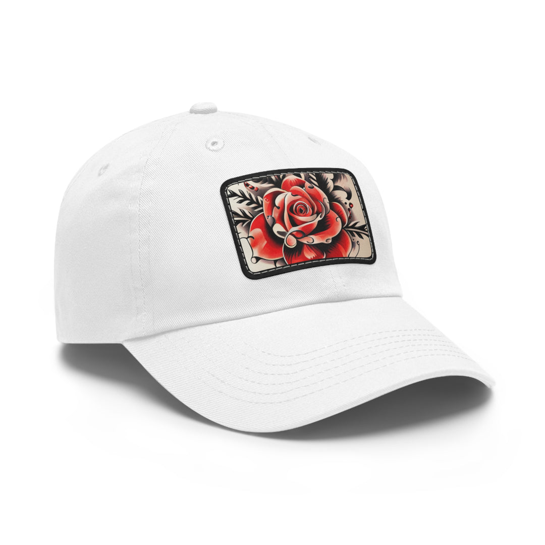 Rose Tattoo Style Dad Hat with Leather Patch (Rectangle)