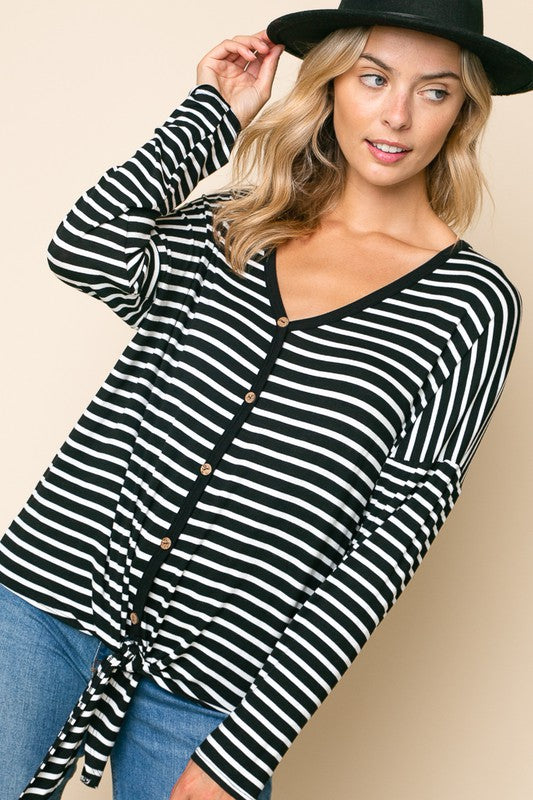 Stripe Button Down Tie Bottom Top