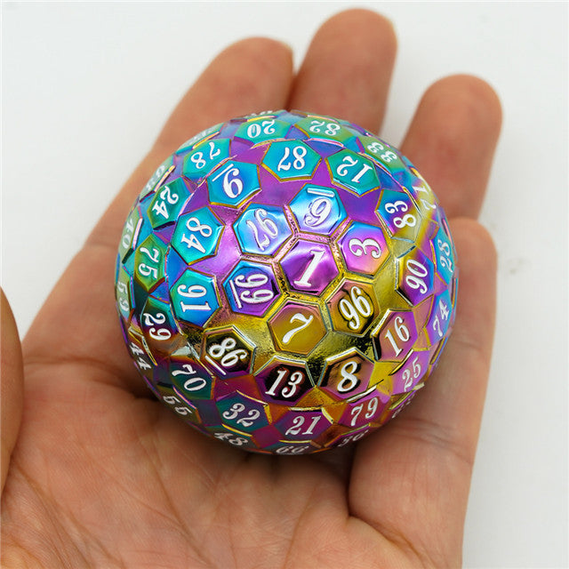 Rainbow Metal Single 100 Sided Polyhedral Dice (D100) | w/ White Color (45mm)