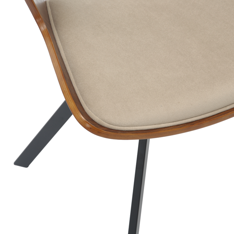 LeisureMod Wooden Dining Chair Modern style Nymia Collection Walnut Color in Light Brown Closeup.