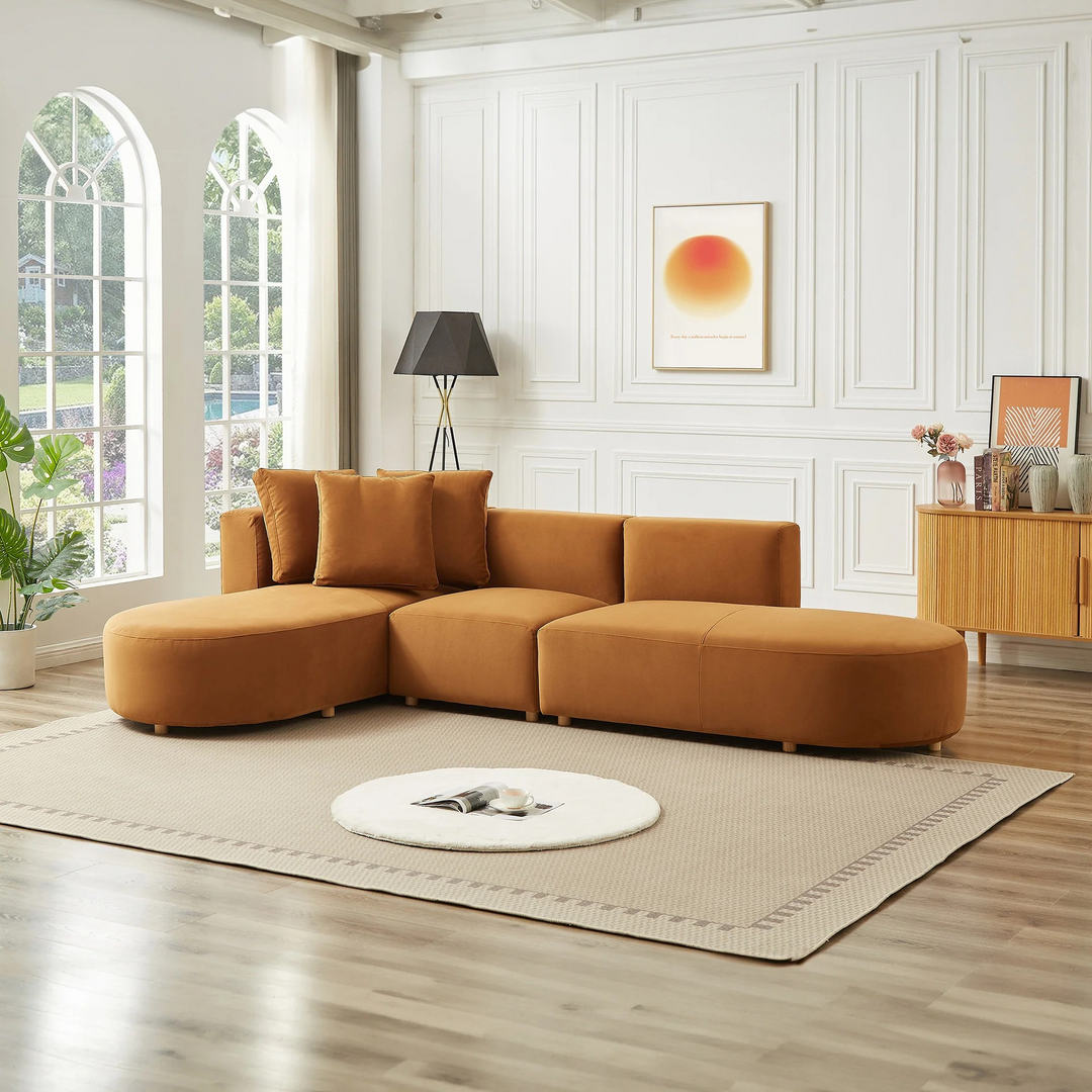 Orby Velvet Sectional Sofa Left Facing Photo.