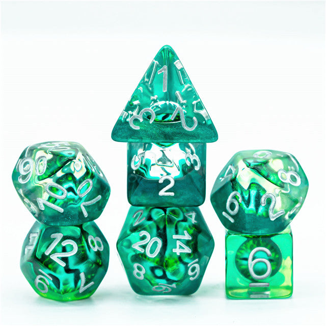 Green Demon Eye Dragon Eye Dice 7-Dice Set Resin Dungeons and Dragons Dice