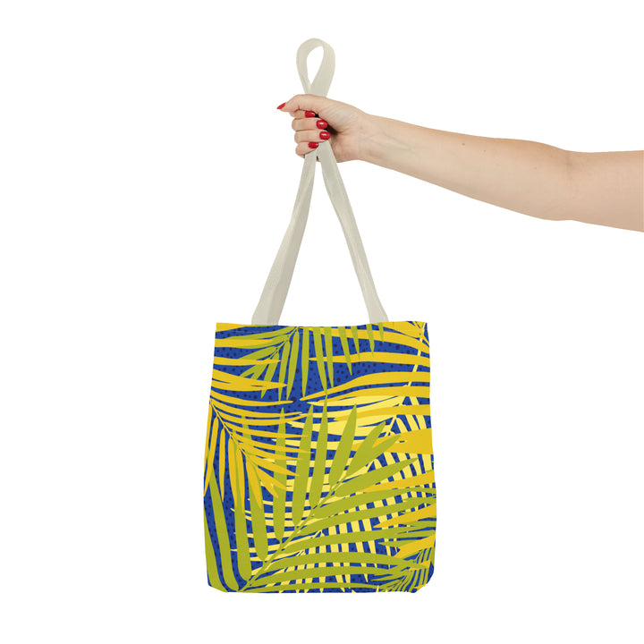 Green Leaves Pattern Over Blue Tote Bag (AOP)