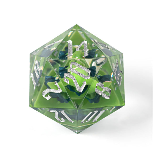 Green Goblin Sharp Resin d20 Dice 33mm DND Goblin Click Clack