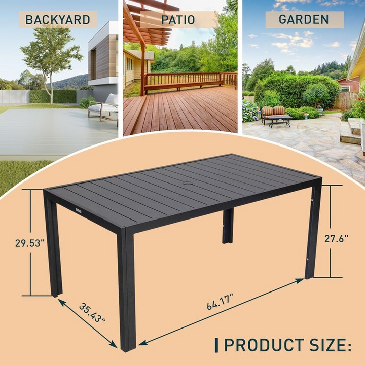 Leisuremod Chelsea Aluminum Outdoor 63" Dining Table in Black Dimensions.