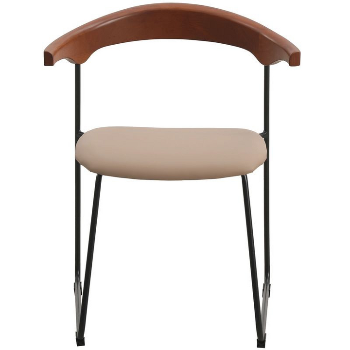 LeisureMod Lyra Collection Modern Chair in Dark Wood back and Taupe Seat Front View.