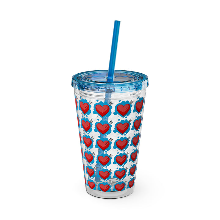 Heart Pattern Sunsplash Tumbler with Straw, 16oz