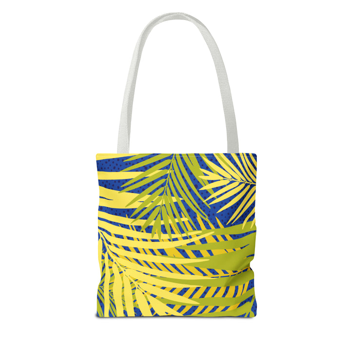 Green Leaves Pattern Over Blue Tote Bag (AOP)