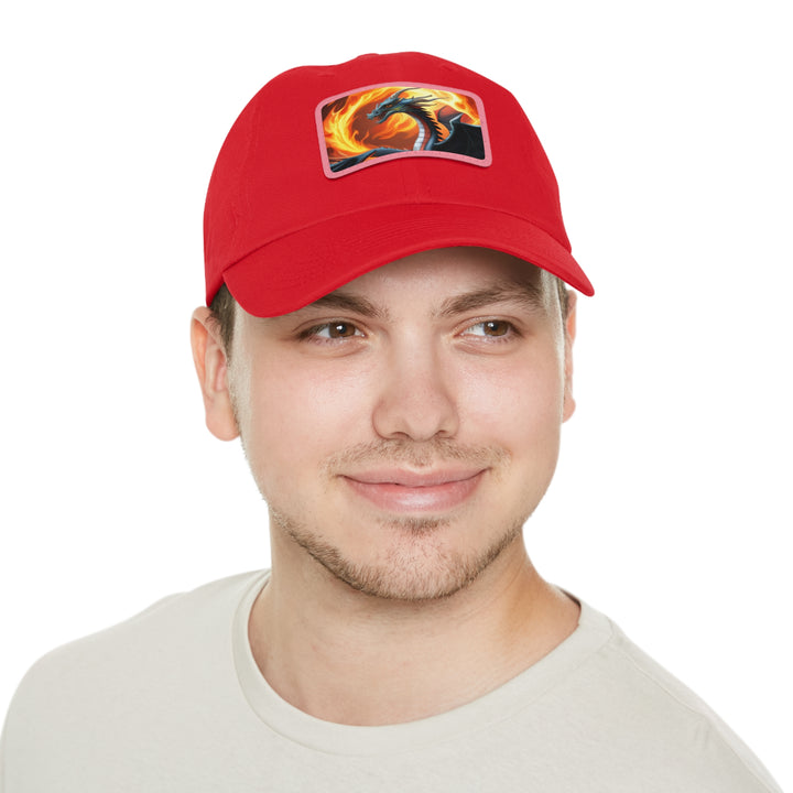 Dragon Fire Dad Hat with Leather Patch (Rectangle)