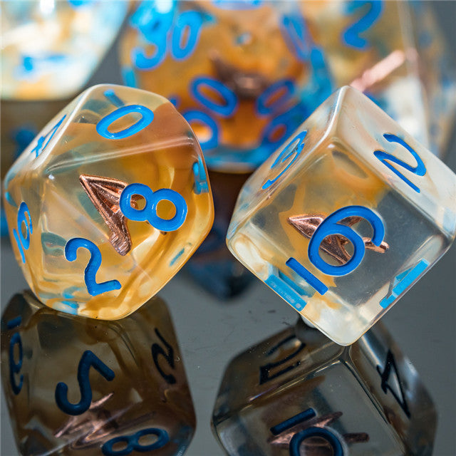 Ranger (Arrow) Clear Dice Blue w/ Golden Arrow 7-Dice Set Rpg