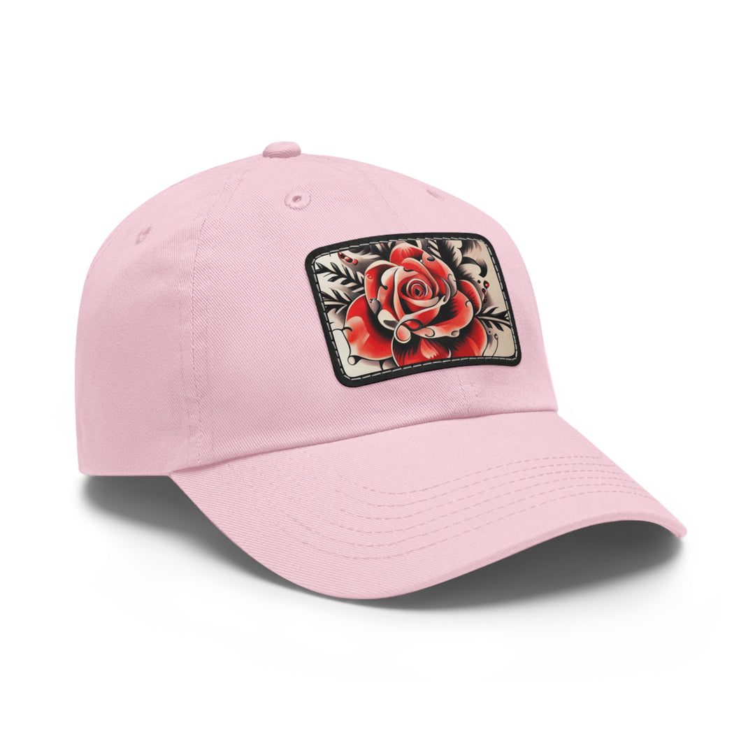 Rose Tattoo Style Dad Hat with Leather Patch (Rectangle)