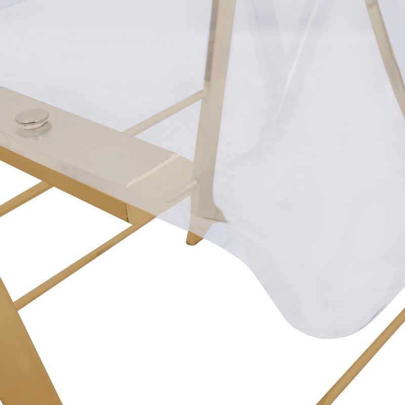 LeisureMod Menno Modern Acrylic Gold Base Folding Chair Closeup.