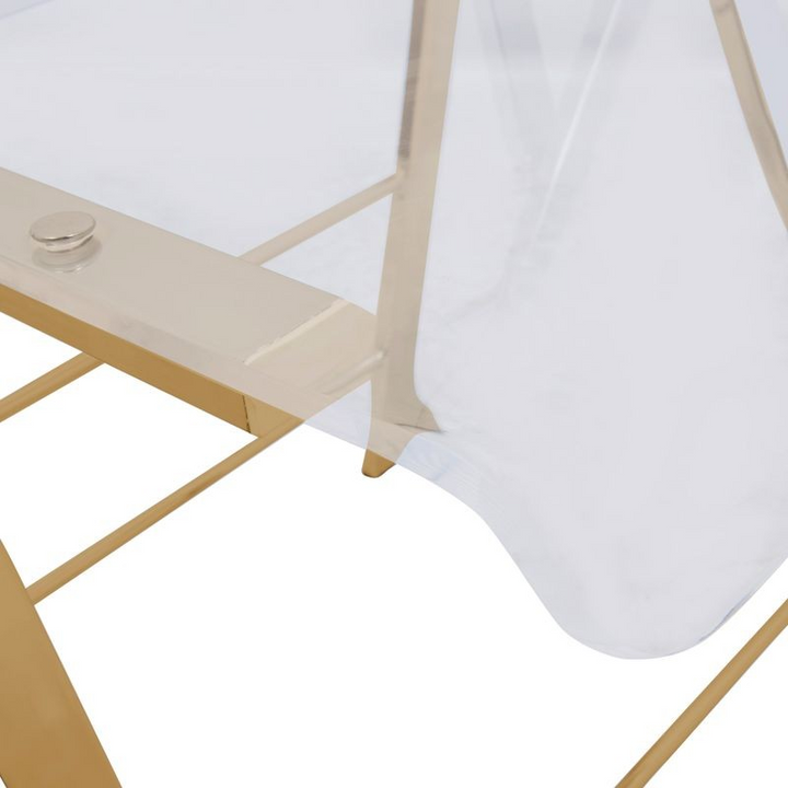 LeisureMod Menno Modern Acrylic Gold Base Folding Chair Closeup.