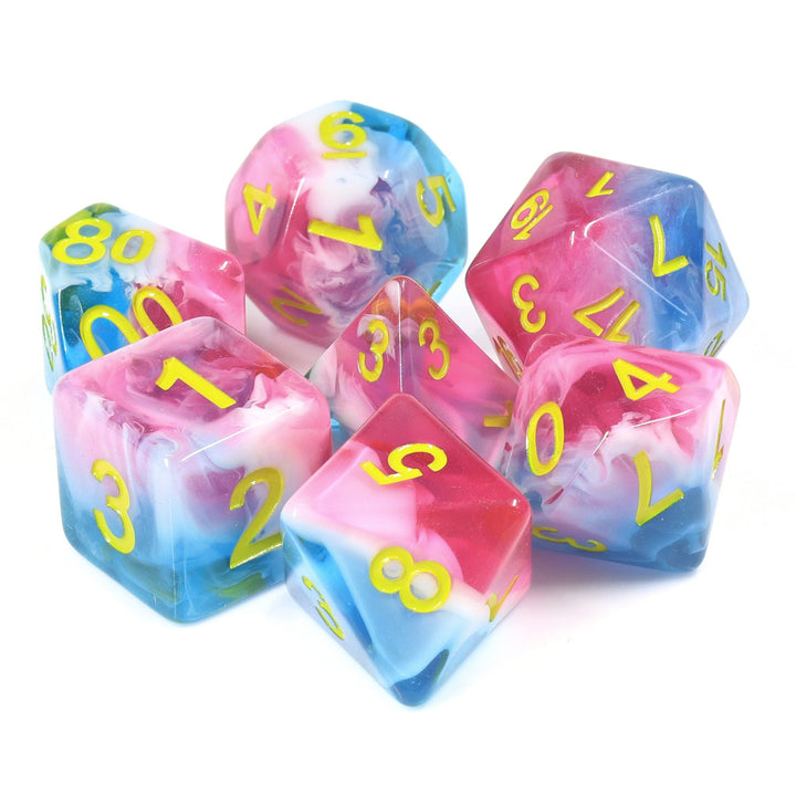 Glacier Rose 7-Dice Set by HengdaDice RPG Dice Red/White/Blue