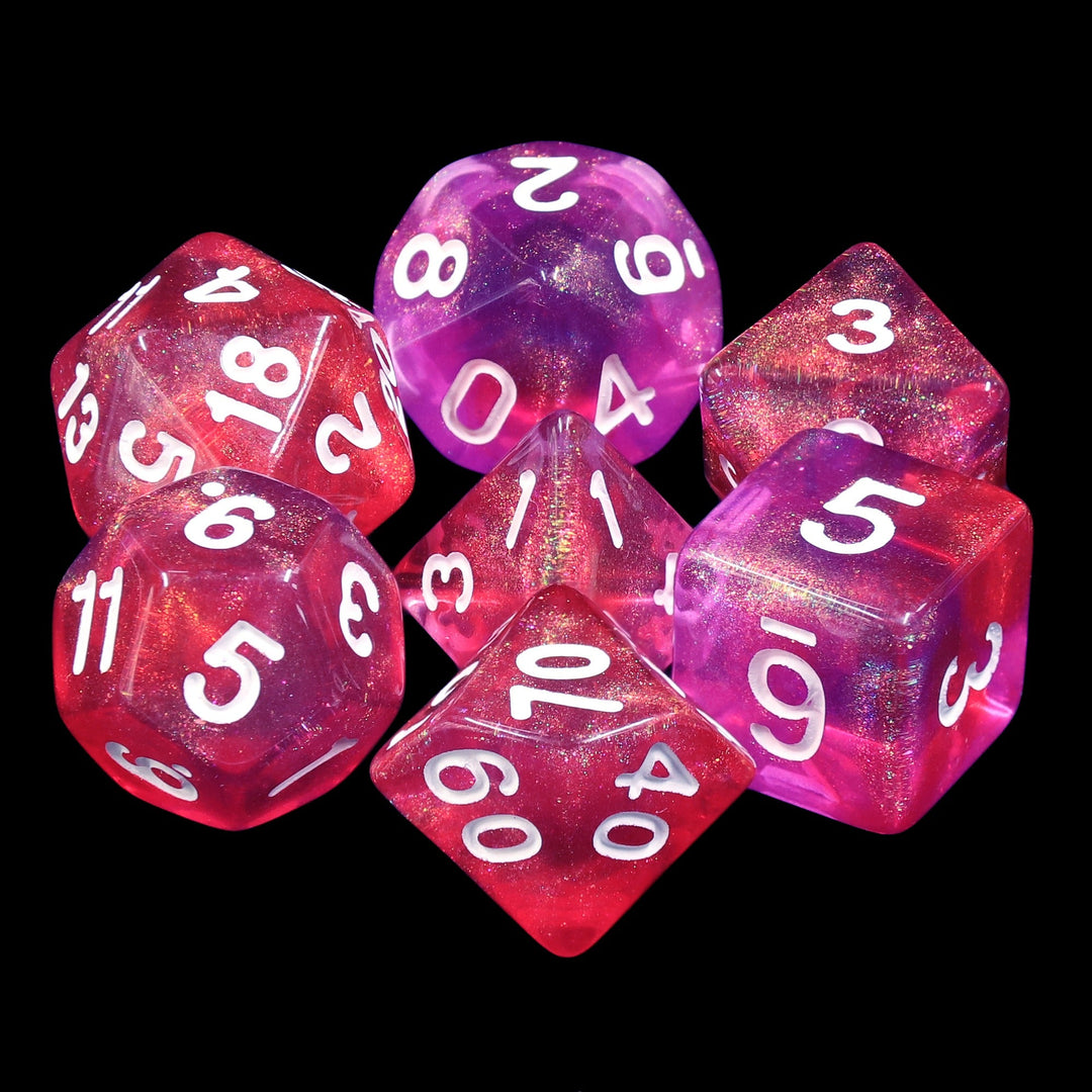 Carbon Stars Pink/Purple Glitter 7-Dice Set by HendgaDice