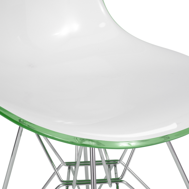 LeisureMod Cresco Molded 2-Tone Eiffel Side Chair in White Green Closeup.