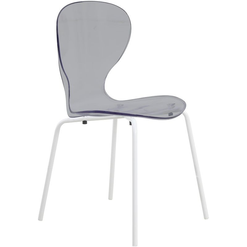 LeisureMod Modern Oyster Transparent Side Chair in White Base Set of 2 Black