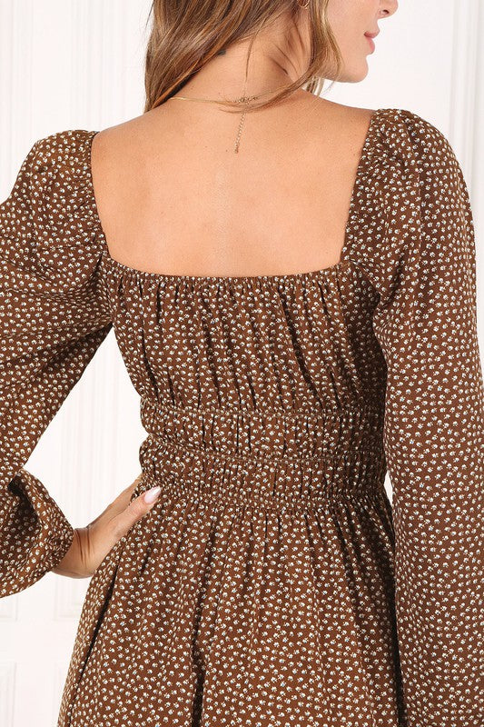 Square Neck Vintage Puff Dress