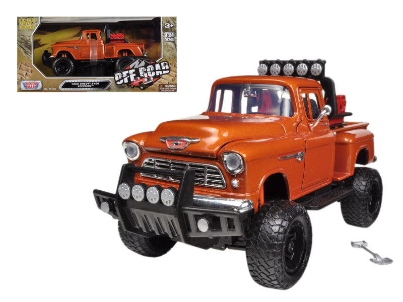 1955 Chevrolet 5100 Stepside Off-Road Pickup Truck Orange 1/24 Diecast Model Car by Motormax