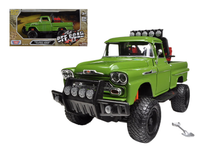 1958 Chevrolet Apache Fleetside Pickup Truck Off Road Green 1/24 Diecast Model by Motormax