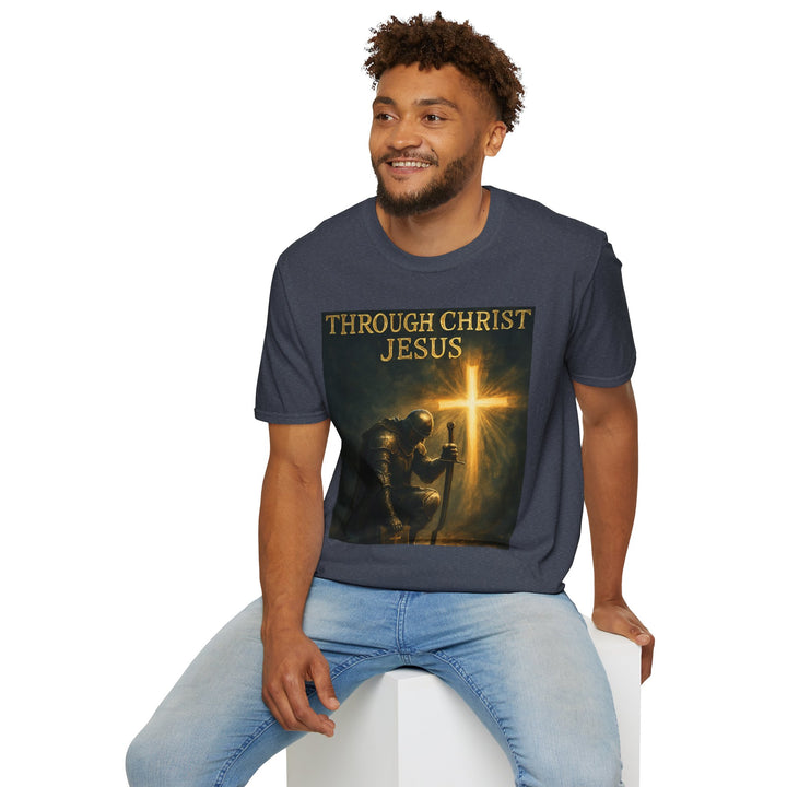 Christian Knight T-Shirt — "Through Christ Jesus" Front and "I Am Saved" Back