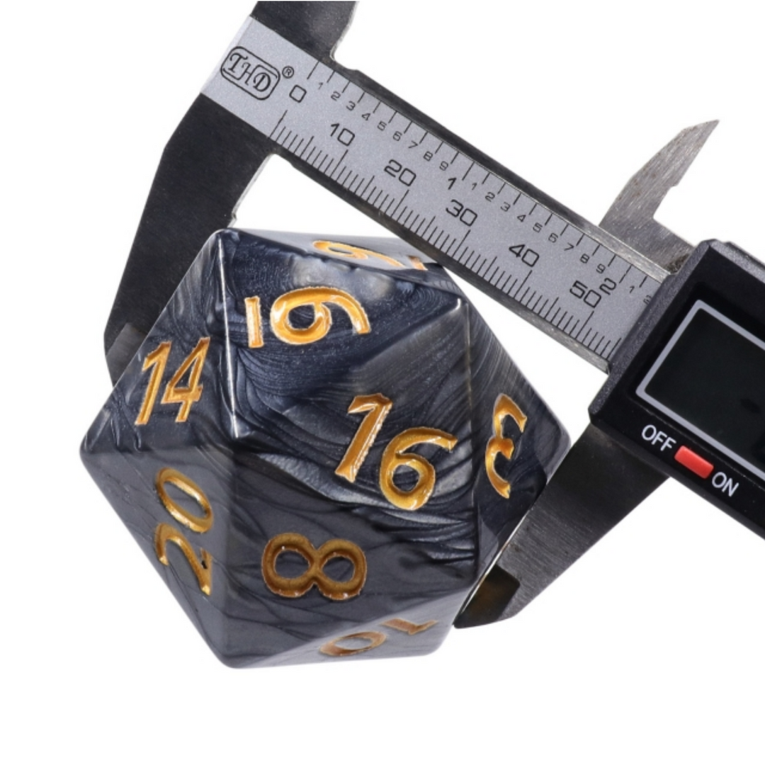 55mm Titan d20 (Black with Gold) Huge d20 for DND RPG