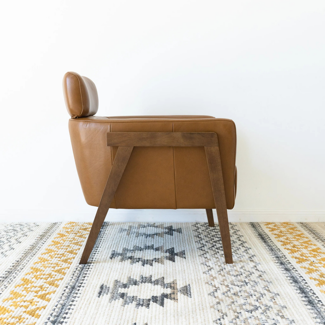 Kayson Tan Leather Lounge Chair Side View.