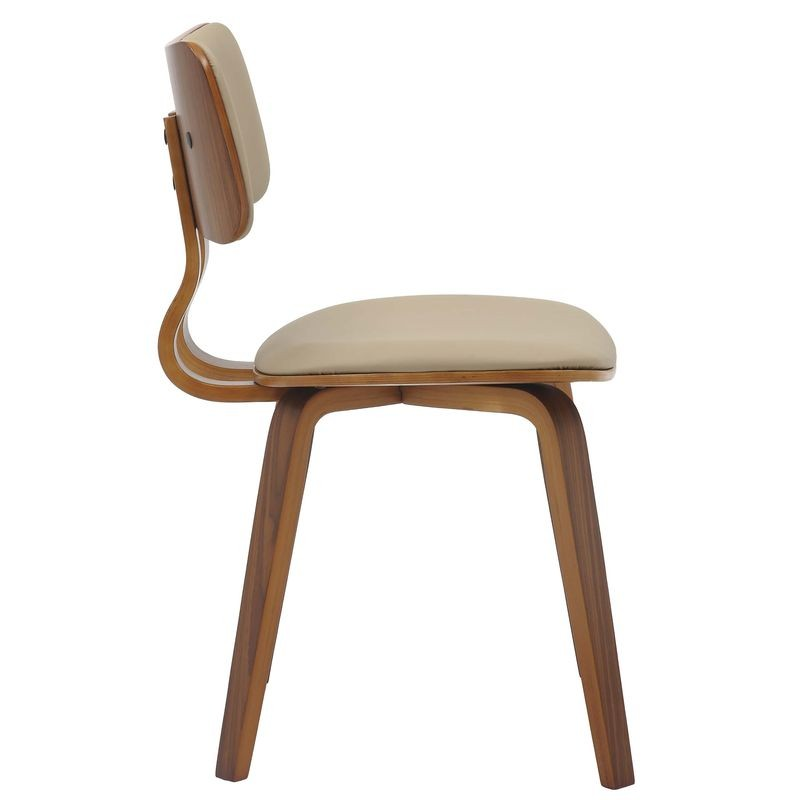 Modern Wooden Dining Chair with Walnut Color Frame in Light Brown in the Clivo Collection Side View.