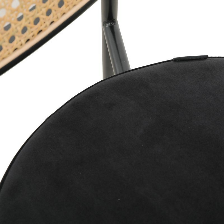 LeisureMod Euston Modern Wicker Bar Stool with Black Steel Frame in Black Zoomed In.