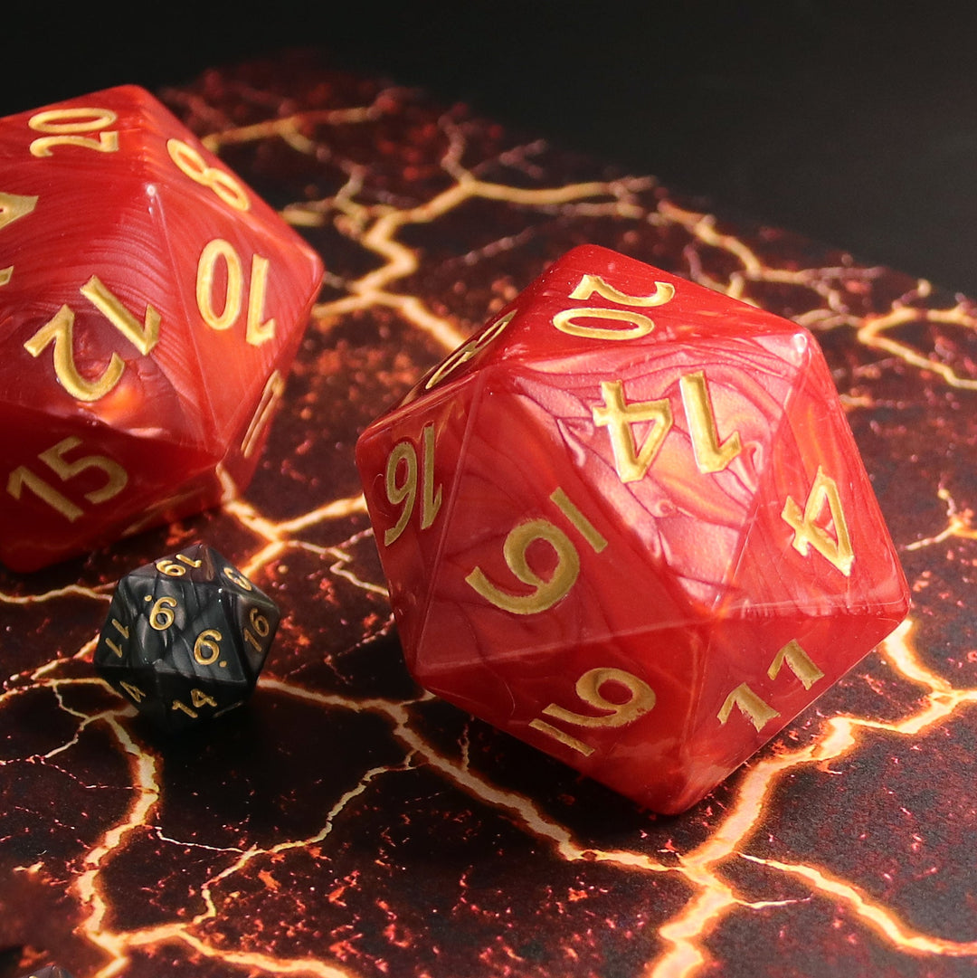 55mm Titan d20 (Red with Gold) Huge d20 for DND RPG