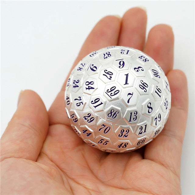 Silver Metal d100 w/ Purple Numbers Dungeons and Dragons RPG