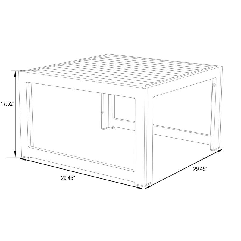 LeisureMod Chelsea 5-Piece Middle Patio Chairs and Coffee Table Set Black Aluminum with Cushions Black Table Dimensions.