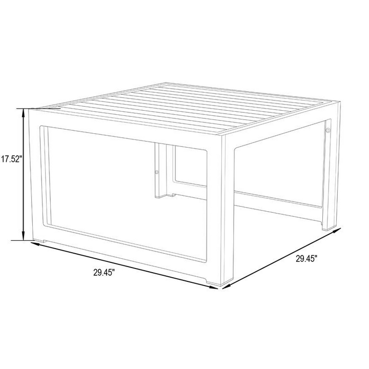 LeisureMod Chelsea 5-Piece Middle Patio Chairs and Coffee Table Set Black Aluminum with Cushions Black Table Dimensions.