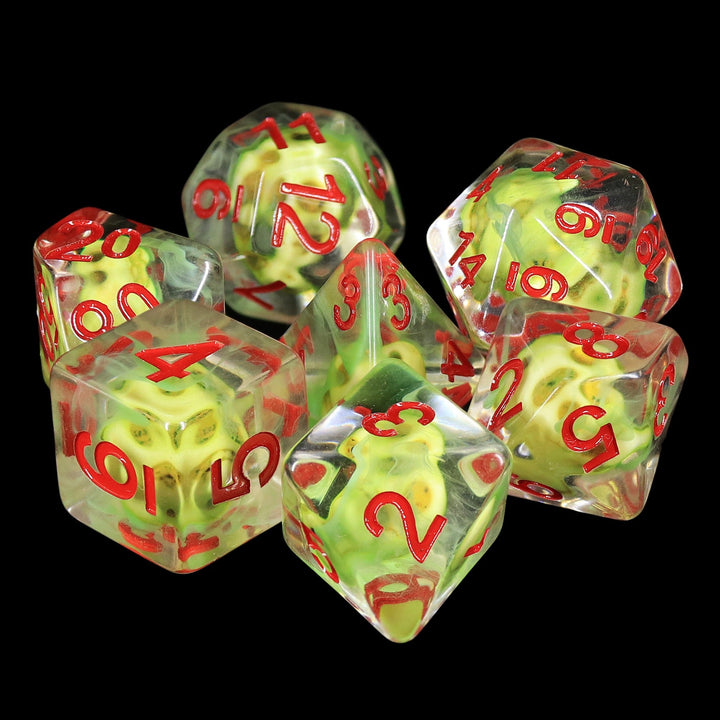 Sulfur Skull Dice Green/Red Halloween Resin 7-Dice
