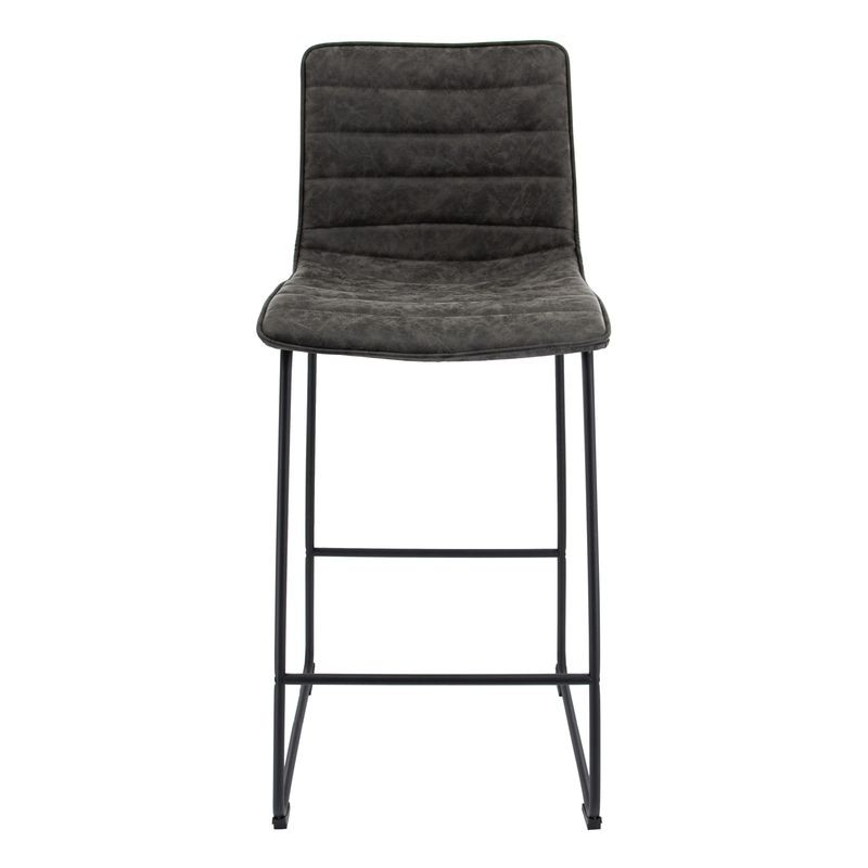 LeisureMod Brooklyn 29.9" Modern Leather Bar Stool with Black Iron Base and Footrest Front View.