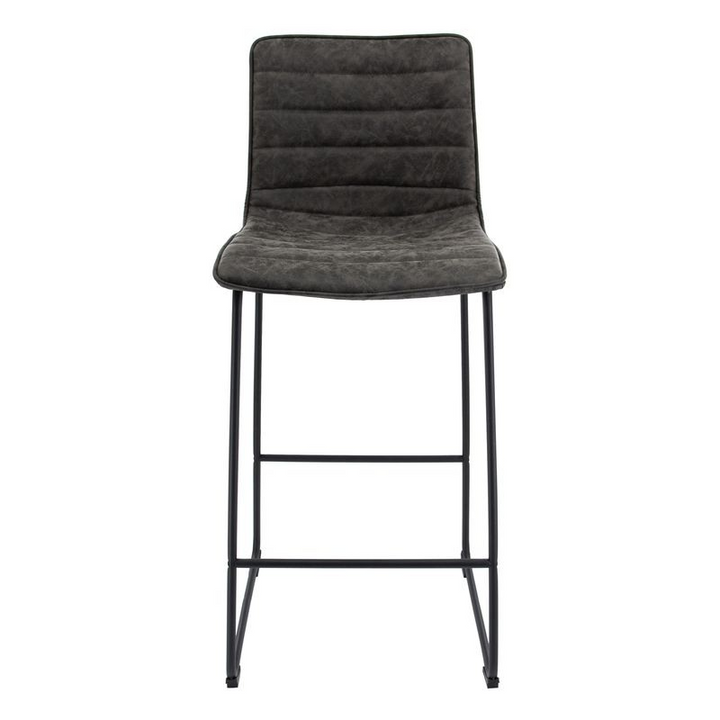 LeisureMod Brooklyn 29.9" Modern Leather Bar Stool with Black Iron Base and Footrest Front View.