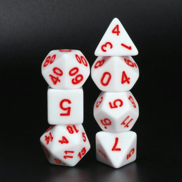 White Opaque with Red Numbering 7-Dice Set RPG