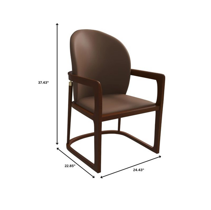 Brown chair with dimensions marked on a white background.