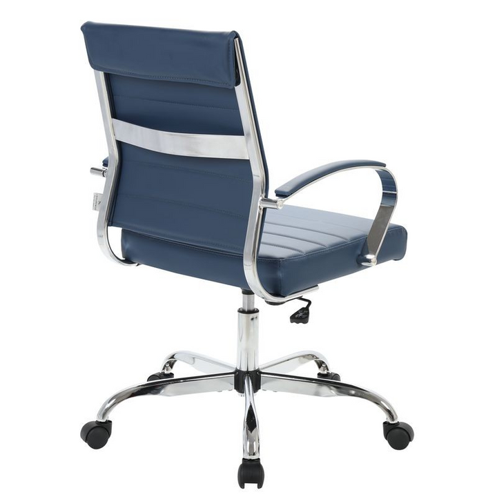 LeisureMod Benmar Leather Office Chair Navy Blue Back View.